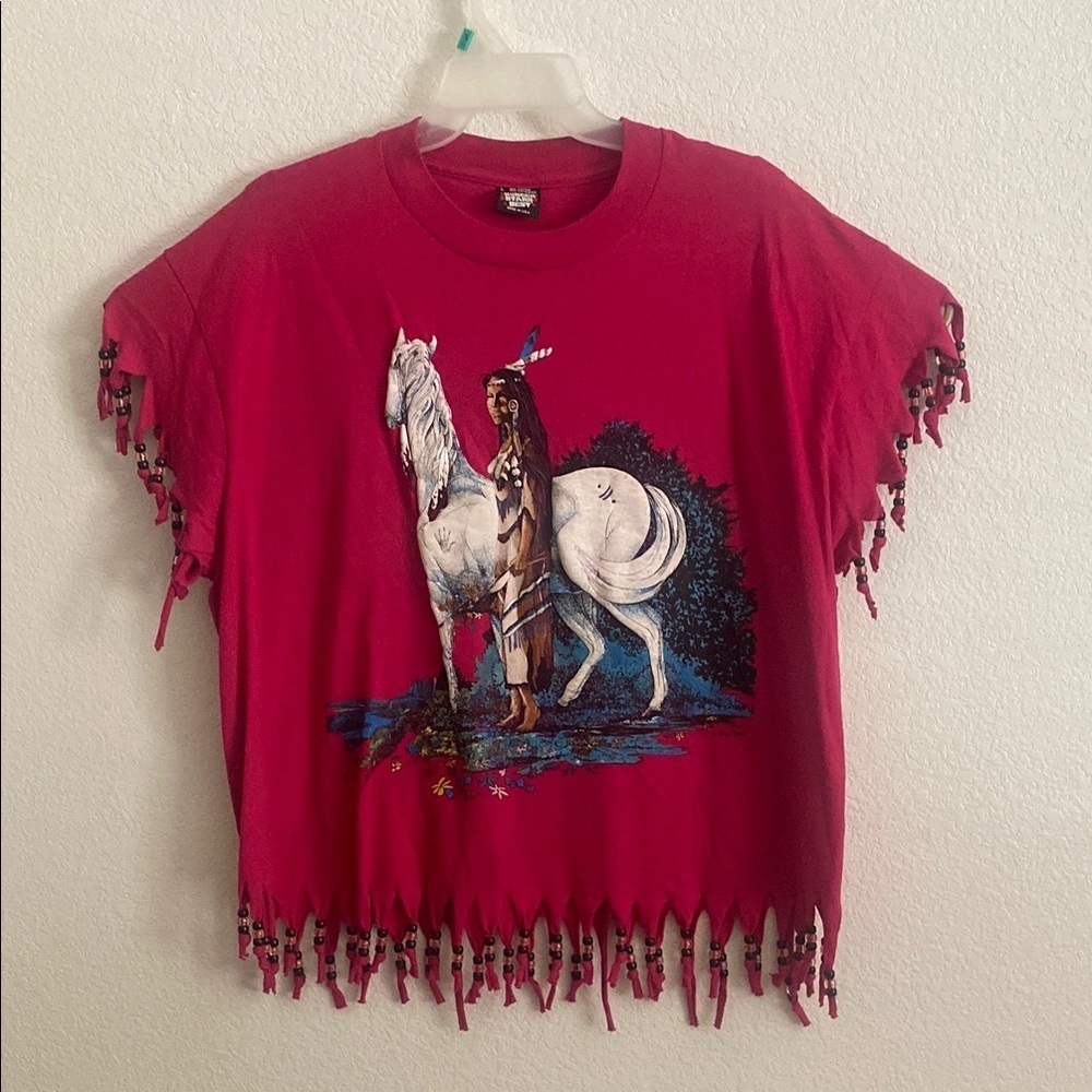 Screen Stars Best Rag Tops Vintage Beaded T Shirt Size L
